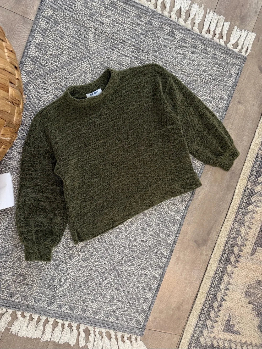 New Old Navy Girls Cozy Mock-Neck Chenille Sweater Olive Green Large